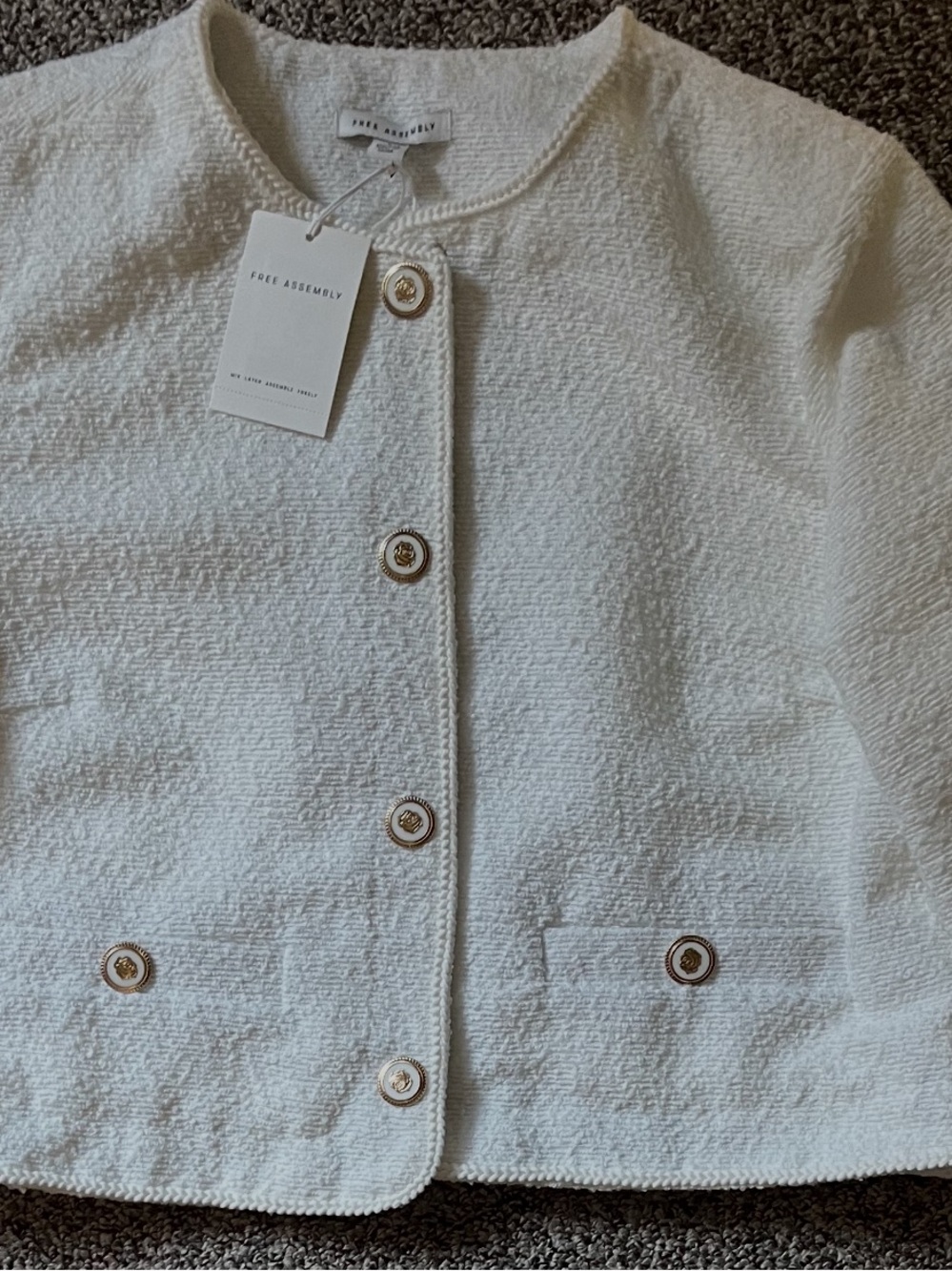 Free Assembly Winter White Tweed Button-Front Blazer
